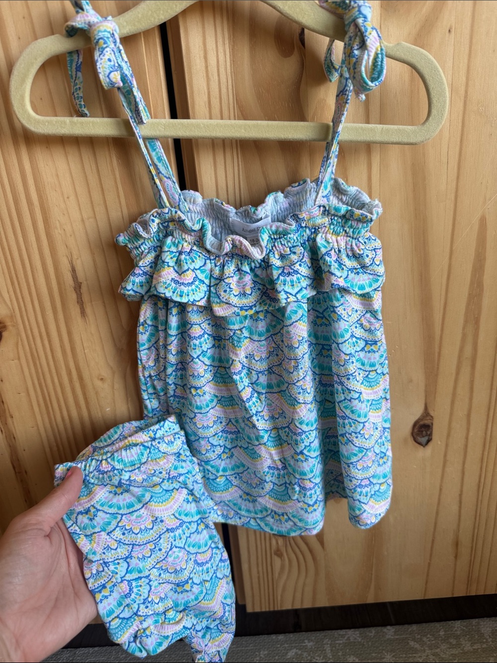 Angel Dear Aqua & Blue Scallop Ruffle Tie-Shoulder Tank with Matching Bloomers